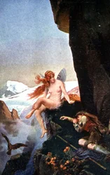 Fairy in the Swiss Alps, c. 1910 (illustration)