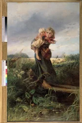 Children Running Away from Thunderstorm