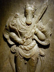 Grave ornament, zodiac horse on agalmatolite, 8th century under the period of the Northern and Southern Kingdoms, Korea. Photography, Seoul National Museum, Republic of Korea