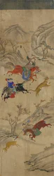 Hunting Scene (3 riders hunting deer and tiger)