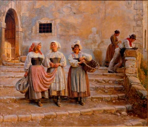 Young women transporting lime. Civita d
