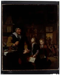 A Schoolmaster Chastising Two Boys