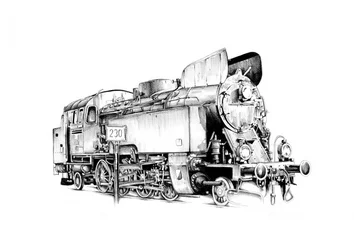 Detailed Steam Train Drawing