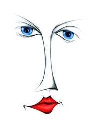 Stylized Blue Eyes Red Lips