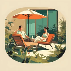 3 Friends Relaxing in the Garden with One or Two Drinks 3