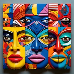 7 Bright Colorful, 4 Human Mask Faces 2