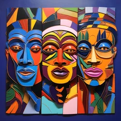 7 Bright Colorful, 4 Human Mask Faces 4