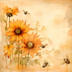 Watercolor Sunflowers and Bees Silhouettes Filled with Handwritten Autumn Poems 4