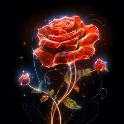 A Sketch of a Blooming Red Rose, with Only One Bloom and Some Detailed Lines 4