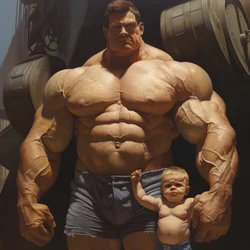 Intimidating and Mean Weightlifter Steroid Freak Buff Baby with Huge Muscular Man 2