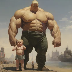 Intimidating and Mean Weightlifter Steroid Freak Buff Baby with Huge Muscular Man 3