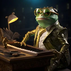 Elton John as a frog with sunglasses and piano 3