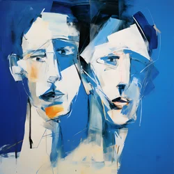 Painting of Two Heads Against a Blue Background 3