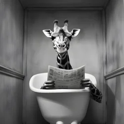 Happy giraffe sitting on toilet with newspaper 1