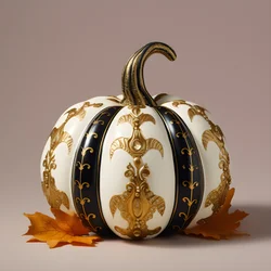 Gold White and Black, Pumpkin on Beige Background 3