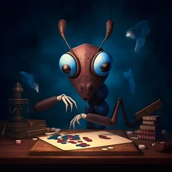 anthropomorphic wild ant with eyebrows and blue eyes 1
