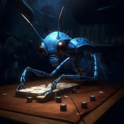 anthropomorphic wild ant with eyebrows and blue eyes 2