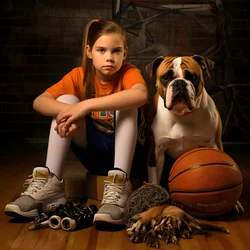 A 10-Year-Old Girl Sitting Waiting with Her Dog on the Ground Holding a Folder with the Picture 3