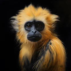 A Painting of the Face of a Golden Langur with Black Background 3