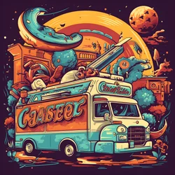 Artistic Event Poster for Food Trucks in a Skatepark in Northern California 1