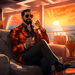 A Rich Man, Well-Dressed, Sitting on a Private Cruise Ship and Drinking a Cocktail 3