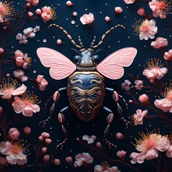 An Illustration of an Illustrated Beetle with Mushrooms in the Background 4