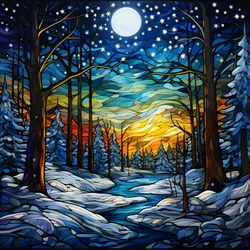 A Scene from the Snowy Forest with Stars 1