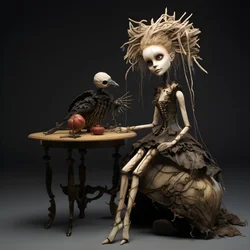 A Large Doll on a Table with a Skeleton on It 2