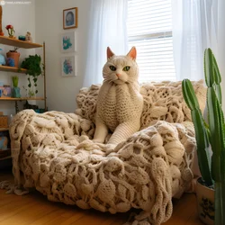 A Giant Crocheted Cat in a Realistic Living Room 3