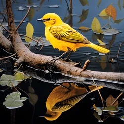 Yellow Bird on a Branch in Water 4