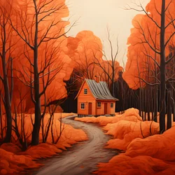 Big Red House on Blue Background 2