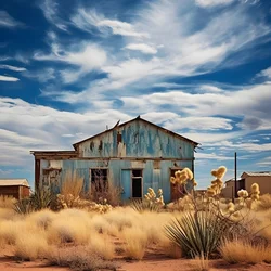 Hyperrealistic Photographic Image of an Old Weathered Warehouse with Faded Paint and Boarded-Up Windows 3