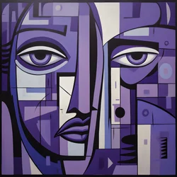 Purple and Gray Geometric Painting with Purple Eye 2