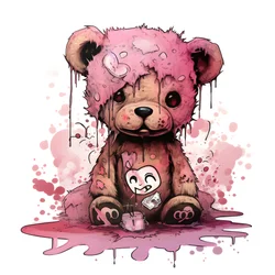Pink Unisex Teddy with a Brown Tattoo on the Forehead 1