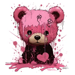 Pink Unisex Teddy with a Brown Tattoo on the Forehead 3