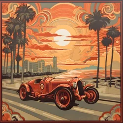 Beautiful, Elegant, Minimalist, Quilted Masterpiece in the Artistic Style of Shepard Fairey: 1 in Commemoration of the Grand Prix of Monaco 1940, Historic Race Cars Competing 1