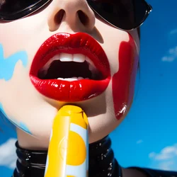 Super Close to a Colorful Melting Popsicle Next to a Woman