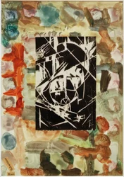 Untitled (Collage with Woodcut on Abstract Painting)