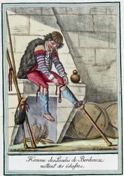 Man from the Landes of Bordeaux putting on his stilts - in “Encyclopédie des voyages” by J. Grasset St Sauveur, Deron, Paris