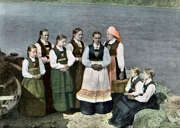 Women and children in national costume, Sognefjord, Norway, c. 1890