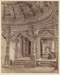 Interior of Delwara Temple Showing Pillars and Roof Dome, Mount Abu