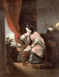 A Chinese Girl Seated Looking Out of the Window