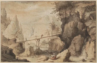 Draughtsman on a Stone Before a Bridge