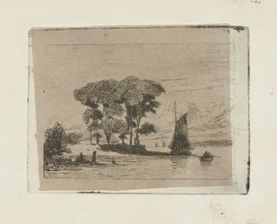 River Landscape with Sailboat and Trees