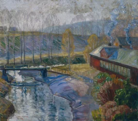 Landscape with house and river