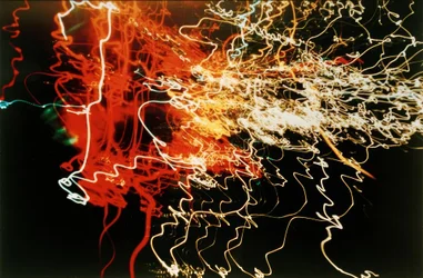 Untitled (Auto headlights white, orange and red, traffic squiggles)