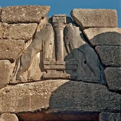 The Gate of the Lions: site of the ancient town of Mycenae, in the Peloponnese (1500-1100 BC) Greece