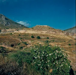 View of the site of the ancient town of Mycenae, in the Peloponnese