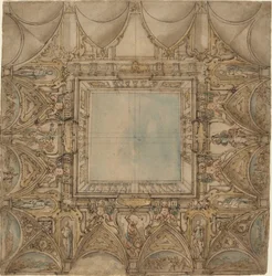 A Ceiling Decoration with Landscapes and Battles