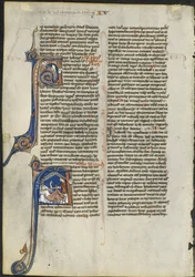 Leaf from a Latin Bible: Initial A and Initial A: Judith Beheading Holofernes, c. 1230-1240